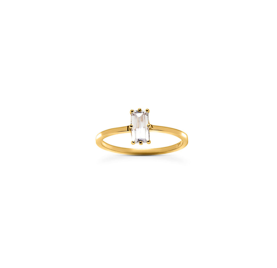 Single Baguette 14k Yellow Gold Anniversary Ring - Minimalist CZ Diamond Solitaire Band -Tiny Wedding Jewelry Set- 2022 Style Engagement Set