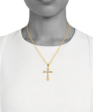 Load image into Gallery viewer, Cross Religious Pendant - Solid 14k Yellow Gold CZ Diamond Necklace -  White Diamond Baptism Gift - Crucifix Necklace
