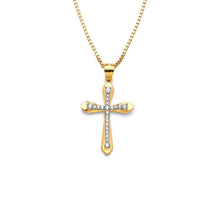 Load image into Gallery viewer, Cross Religious Pendant - Solid 14k Yellow Gold CZ Diamond Necklace -  White Diamond Baptism Gift - Crucifix Necklace
