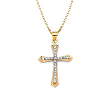 Load image into Gallery viewer, Cross Religious Pendant - Solid 14k Yellow Gold CZ Diamond Necklace - White Diamond Baptism Gift - Cubic Zirconia Crucifix Necklace

