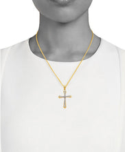 Load image into Gallery viewer, Cross Religious Pendant - Solid 14k Yellow Gold CZ Diamond Necklace - White Diamond Baptism Gift - Cubic Zirconia Crucifix Necklace
