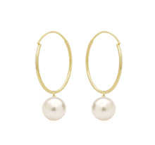 Load image into Gallery viewer, Pearl Dangle 14K Solid Gold Earrings - Hypoallergenic Hoops Earrings - Dainty Gold Huggie Hoops 10mm 12mm - White Pearl Drop
