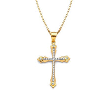 Load image into Gallery viewer, Solid 14k Yellow Gold Cross Necklace - Dainty Cross Religious Pendant - Cubic Zirconia Baptism Gift - White Diamond Crucifix Necklace

