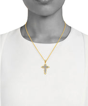 Load image into Gallery viewer, Solid 14k Yellow Gold Cross Necklace - Dainty CZ Diamond Religious Pendant - Cubic Zirconia Baptism Gift - White Diamond Crucifix Necklace
