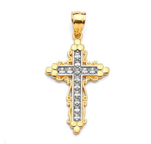 Load image into Gallery viewer, Solid 14k Yellow Gold Cross Necklace - Dainty CZ Diamond Religious Pendant - Cubic Zirconia Baptism Gift - White Diamond Crucifix Necklace

