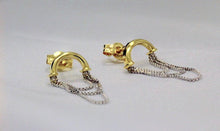 Load image into Gallery viewer, Solid 14kYellow Gold Stud - White Drop Chain Earrings - Wrap Tragus 10mm 30mm
