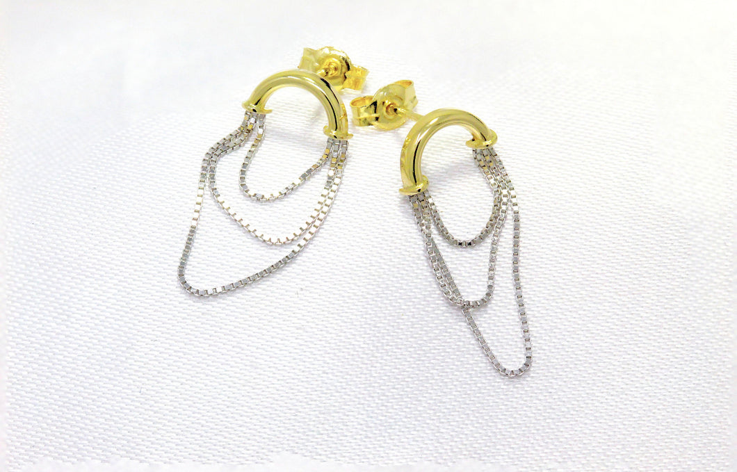 Solid 14kYellow Gold Stud - White Drop Chain Earrings - Wrap Tragus 10mm 30mm