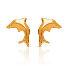 Load image into Gallery viewer, Dolphin Solid 14k Yellow Gold Stud - Animal Lover Real Gold 4-5 mm Earring - Push Back Earlobe - Awareness Dolphin Jewelry
