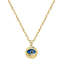 Load image into Gallery viewer, Solid 14k Yellow Gold Evil Eye Necklace - Blue Sapphire Pendant - Protection Charm - Minimalist Religious Ball Evil Eye Good luck Necklace

