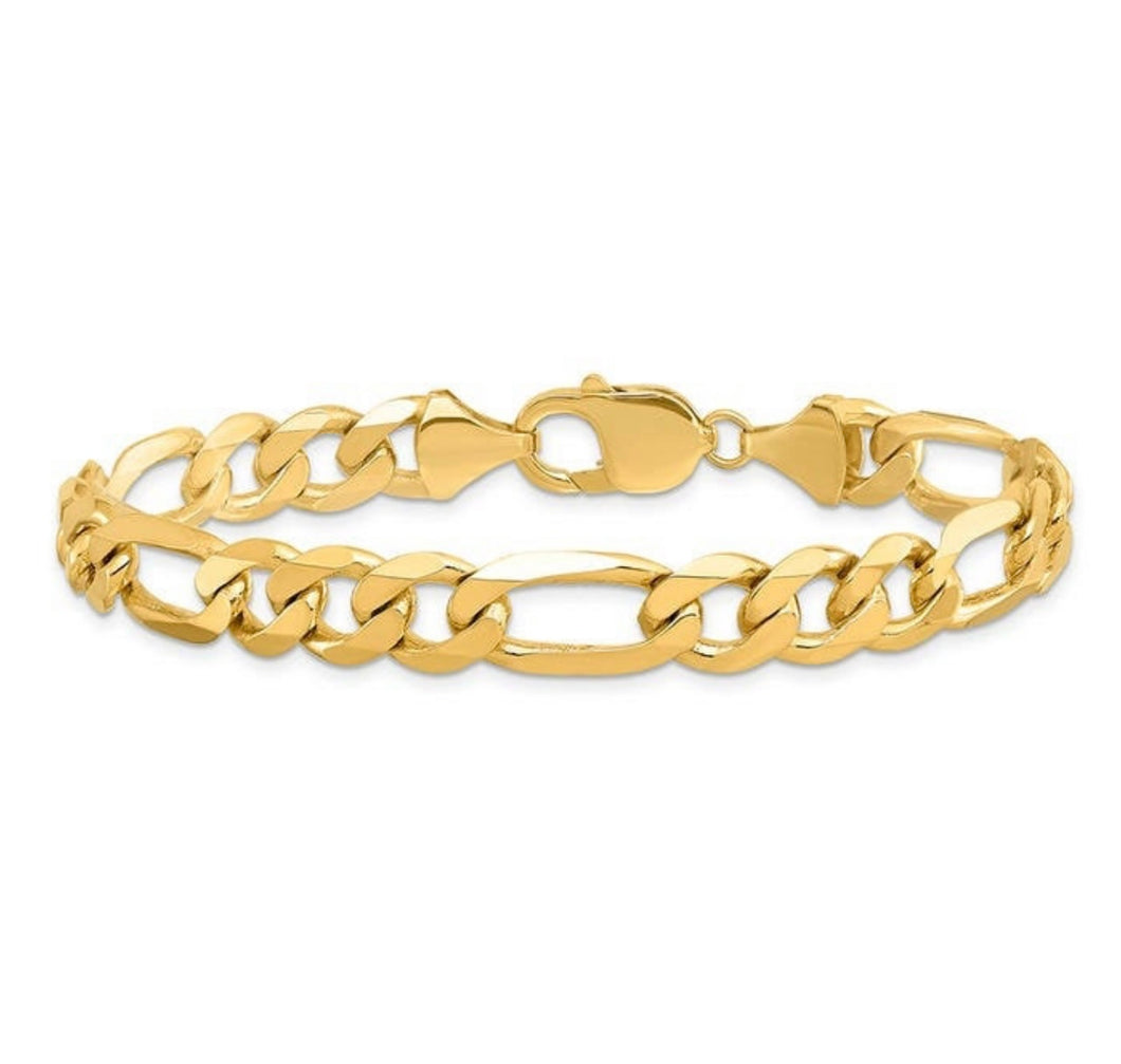 Figaro Solid 14k Yellow Gold Bracelet, Women Men Genuine Link Chain, 2022 Style Valentine Gift, Dainty Arm Stacking, Everyday Elegant Jewelr