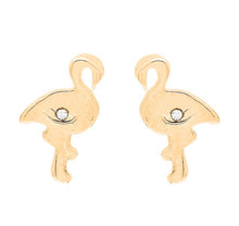 Load image into Gallery viewer, Flamingo Solid 14K Gold Earrings - Yellow Good Luck Animal Lover Stud - Real Gold Beauty Stud - Push Back 5mm 12mm Jewelry - Natural Gold
