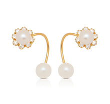 Load image into Gallery viewer, Flower Pearl Solid 14k Yellow Gold Earrings - Push Back Stud 7/18 mm - Minimalist CZ Diamond Earrings - Sexy Dainty Stud
