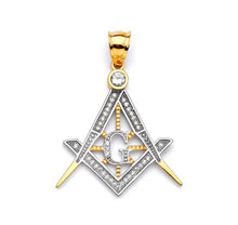 Load image into Gallery viewer, Solid 14K Yellow Masonic Emblem Gold Pendant - Gold Freemason Symbol in Wreath Necklace - Masonic Holy Grail Necklace - Masonic Necklace
