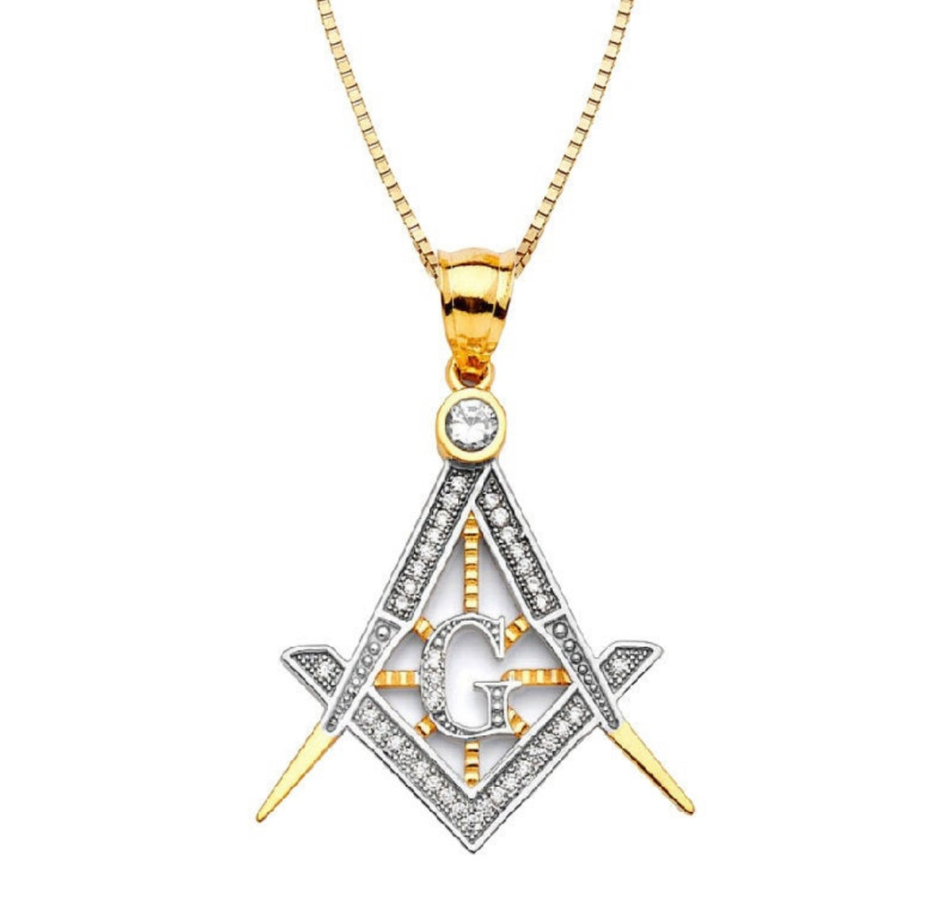 Solid 14K Yellow Masonic Emblem Gold Pendant - Gold Freemason Symbol in Wreath Necklace - Masonic Holy Grail Necklace - Masonic Necklace