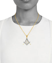 Load image into Gallery viewer, Solid 14K Yellow Masonic Emblem Gold Pendant - Gold Freemason Symbol in Wreath Necklace - Masonic Holy Grail Necklace - Masonic Necklace
