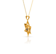 Load image into Gallery viewer, Solid 14k Yellow Gold Diamond Necklace - Star Sapphire Star of David Pendant - Magen David Evil Eye - Star David Necklace
