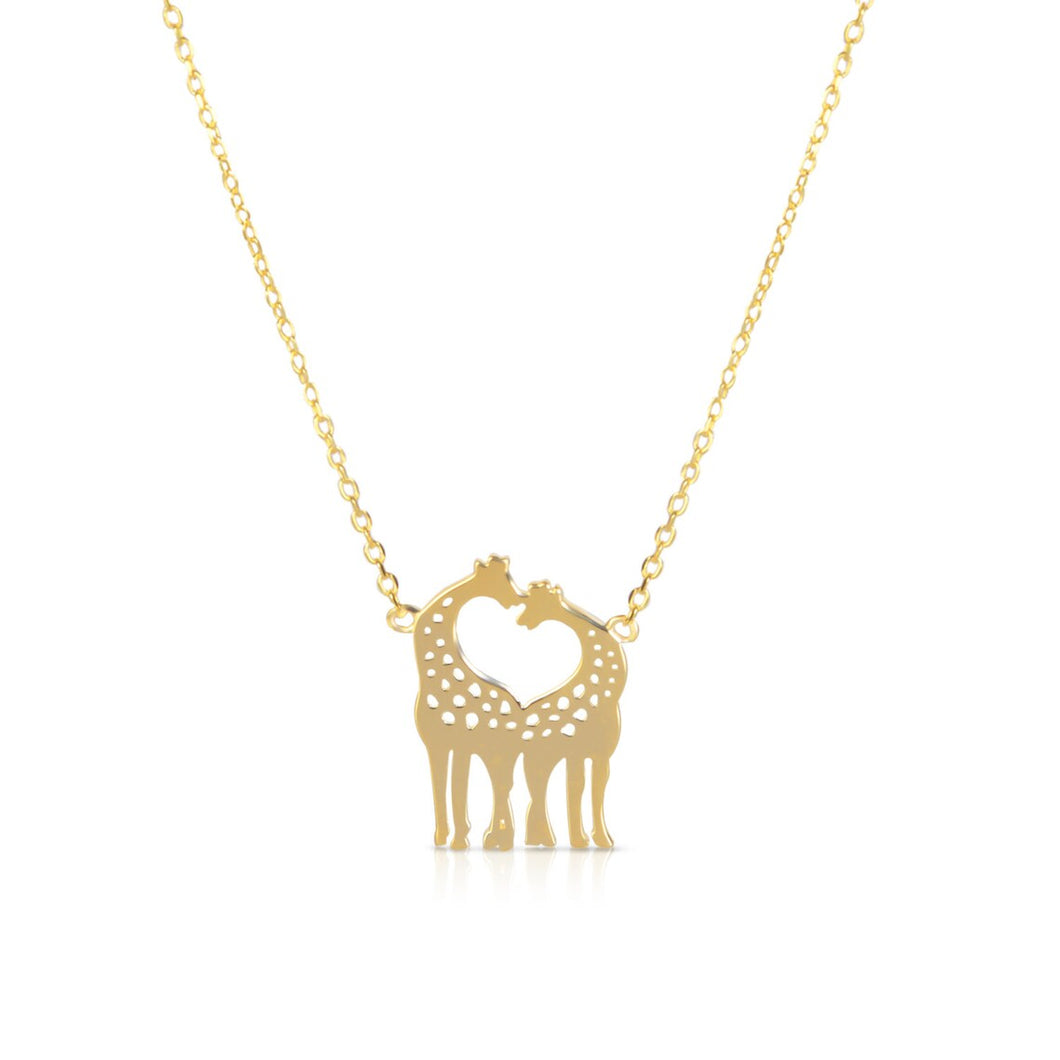 Solid 14K Yellow Gold Giraffe Necklace - Handmade Gold Giraffe Pendant - Minimal Animal Pair Necklace - Animal Love Pendant