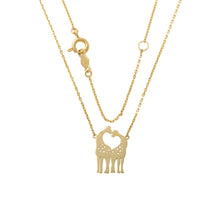 Load image into Gallery viewer, Solid 14K Yellow Gold Giraffe Necklace - Handmade Gold Giraffe Pendant - Minimal Animal Pair Necklace - Animal Love Pendant
