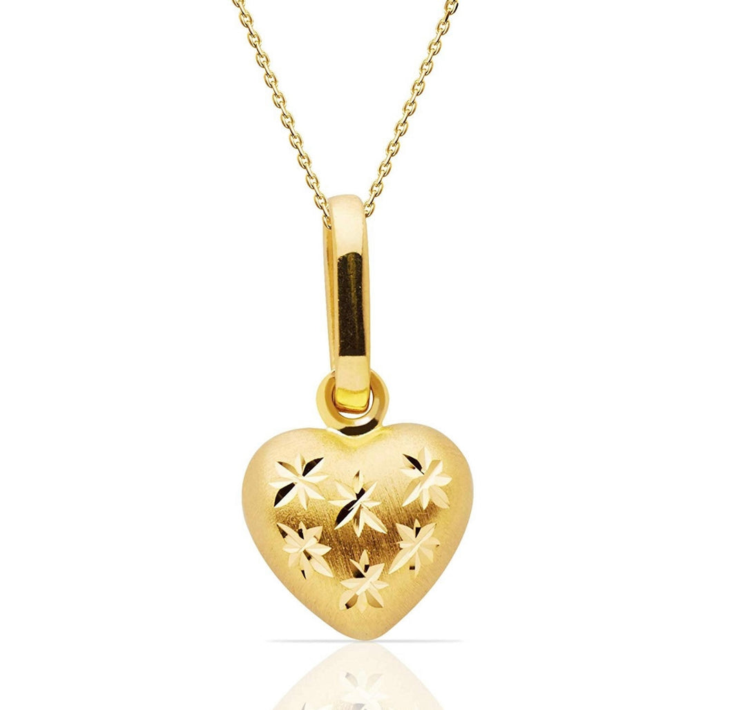 Solid 14k Yellow Gold Heart Necklace - High Quality Real Gold Love Pendant - Heart Anniversary Jewelry - Heart Gold Necklace - Puff Heart