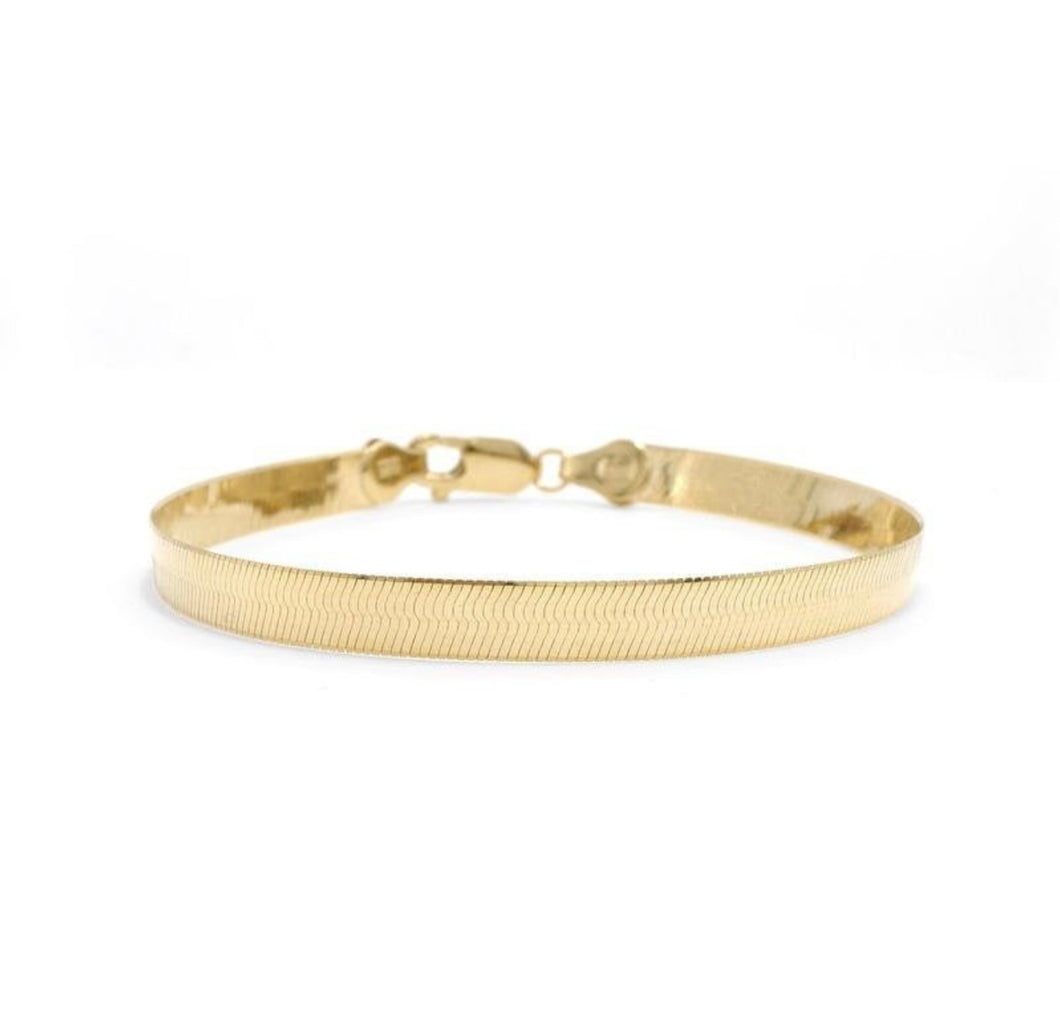 Herringbone Solid 14K Yellow Gold Bracelet, Ladies 7