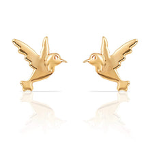 Load image into Gallery viewer, Hummingbird Solid 14K Gold Earrings - Yellow Simple Animal Lover Stud - Tiny Beauty Birds Earrings - Push Back 6mm Jewelry
