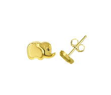 Load image into Gallery viewer, Elephant Solid 14K Gold Stud - Yellow Simple Animal Lover Stud - Tiny Good Luck Earrings - Push Back 9-11mm Jewelry
