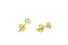 Load image into Gallery viewer, Bezel Solid 14k Yellow Gold Stud - CZ Diamond Push Back 6/12 mm Earrings - Tragus Cartilage Minimalist Round Earrings
