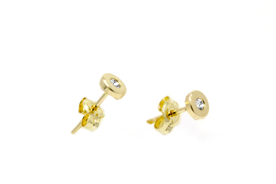 Bezel Solid 14k Yellow Gold Stud - CZ Diamond Push Back 6/12 mm Earrings - Tragus Cartilage Minimalist Round Earrings