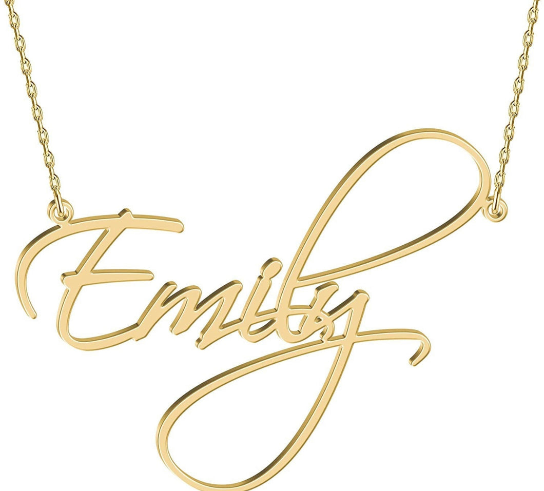 Initial Solid 14k Real Yellow Gold Pendant - Personal Name Emily Necklace - Emily Name Personalized Pendant - Name Necklace Gift For Her