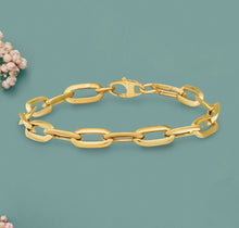 Load image into Gallery viewer, Italian Paper Clip Bracelet -14k Gold Link Chain Layering Bracelet - Minimalist Dainty Real Gold Bracelet

