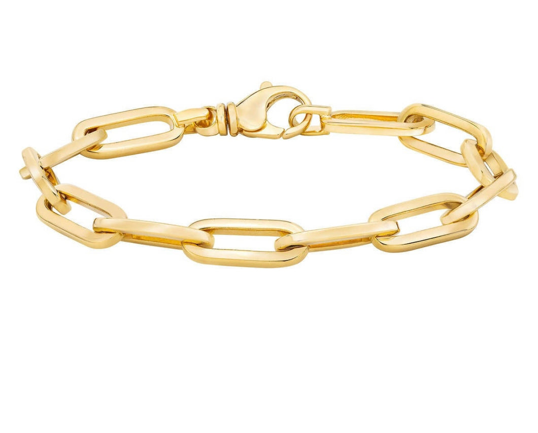 Italian Paper Clip Bracelet -14k Gold Link Chain Layering Bracelet - Minimalist Dainty Real Gold Bracelet
