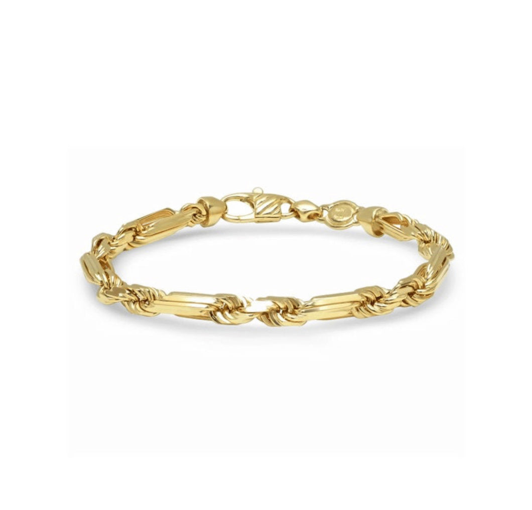 Milano Solid 14K Yellow Gold Bracelet - Unisex Real Italian Figaro Rope Bangle - Lobster Claw Unisex Chain