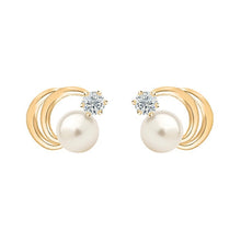 Load image into Gallery viewer, Moon and Star Pearl Gold Earrings - Solid 14K CZ Diamond Screw Back - White Yellow 7mm 9mm Gold Earrings - Sold By Paris
