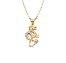 Load image into Gallery viewer, Solid 14k Yellow Gold Dragon Necklace - Gold Dragon Necklace - Dragon Charm Mythical - Yellow Gold Unique Necklace
