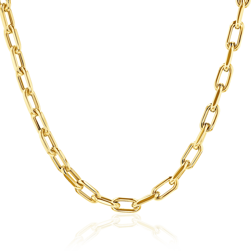 Solid 14K Yellow Gold Paperclip Chain - Link Chain Unisex Necklace - Elongated Choker Trending Chain Jewelry