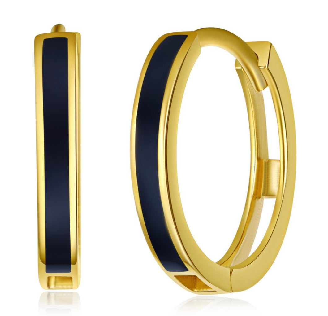Onyx Simple 14K Solid Gold Huggie Earring - Yellow Unisex Cross Earring - Minimalist Dainty Hoop Earrings