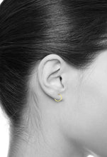 Load image into Gallery viewer, Onyx Simple 14K Solid Gold Huggie Earring - Yellow Unisex Cross Earring - Minimalist Dainty Hoop Earrings
