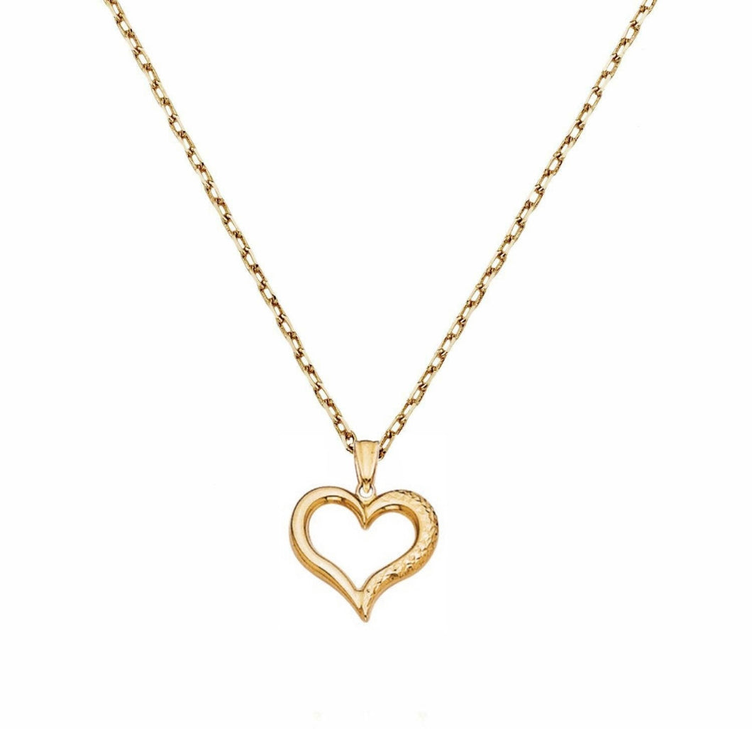 Solid 14k Yellow Gold Heart Necklace - Minimalist Real Gold Love Pendant - Open Heart Anniversary Jewelry 20mm 25mm