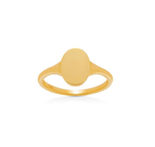 Load image into Gallery viewer, Oval Shaped Solid 14K Gold Disc Ring - Minimalist Round Circle Ring - Yellow Signet Ring - High Quality real Gold Jewelry
