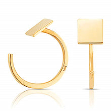 Load image into Gallery viewer, Simple Square Mini Slip On Huggie Cuff - Solid 14K Yellow Gold Earrings - Dainty Ear Cuff 11 mm bar
