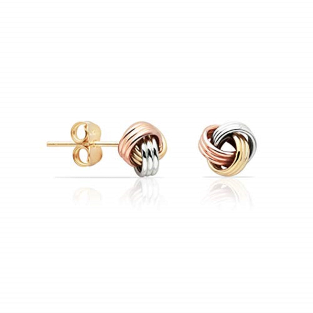 Petite Love Knot Earrings - 14K Solid Three-Tone Gold Stud - 4mm 5.5mm Push Back Earrings - Rose White Yellow Stud