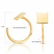 Load image into Gallery viewer, Simple Square Mini Slip On Huggie Cuff - Solid 14K Yellow Gold Earrings - Dainty Ear Cuff 11 mm bar
