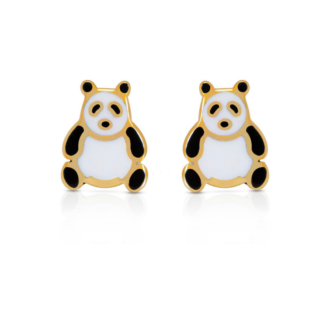 Panda Solid 14K Gold Stud - Yellow Simple Animal Lover Stud - Tiny Good Luck Earrings - Push Back 4-8mm Jewelry - Bear Gold Earrings Stud