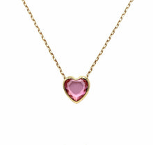 Load image into Gallery viewer, Pink Heart 14K Solid Gold Necklace - Rose Quartz Large Chain Pendant - Natural Stone Gold Necklace 10mm 18mm
