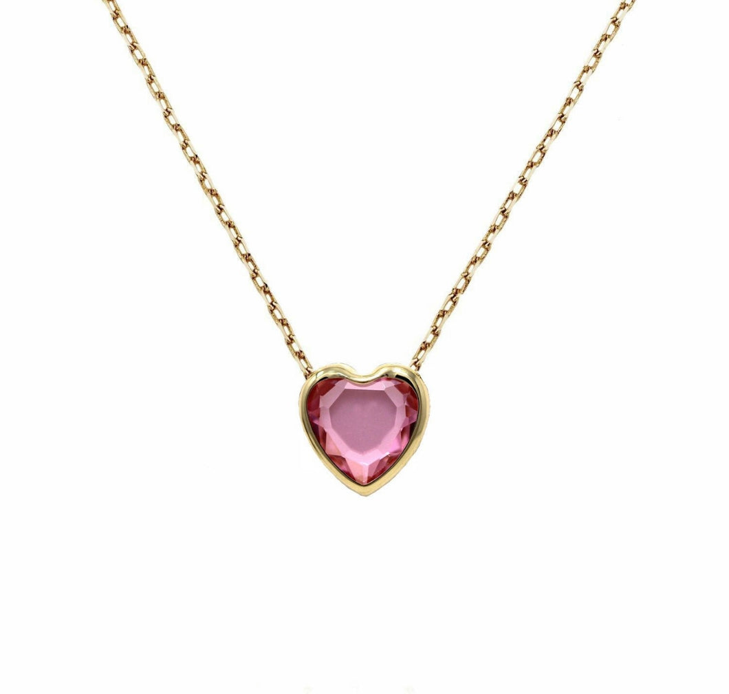 Pink Heart 14K Solid Gold Necklace - Rose Quartz Large Chain Pendant - Natural Stone Gold Necklace 10mm 18mm