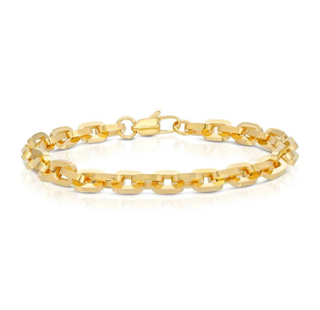 Real 14K Yellow Gold Hermes Bracelet, Yellow Round Rolo Link Chain Necklace,Open Link 7