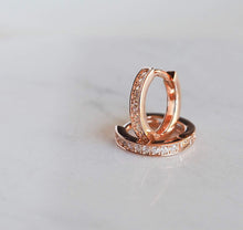 Load image into Gallery viewer, Solid 14k Gold Diamond Earrings - Real Gold Huggie Hoop - Small Dainty Cartilage Earrings
