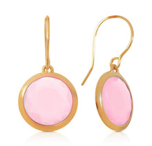 Load image into Gallery viewer, Round Circle Dangle Earrings - Solid 14k Yellow Teardrop Gold Minimalist Jewelry - Pink Earrings
