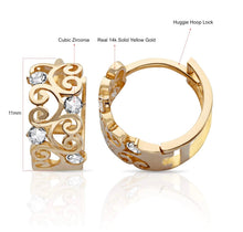 Load image into Gallery viewer, Solid 14K Yellow Gold Earrings - Round Huggie Heart With Round Cut CZ - Cubic Zirconia Earrings
