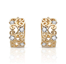 Load image into Gallery viewer, Solid 14K Yellow Gold Earrings - Round Huggie Heart With Round Cut CZ - Cubic Zirconia Earrings
